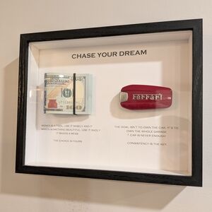 Framed Motivational Art with Ferrari Key and Money